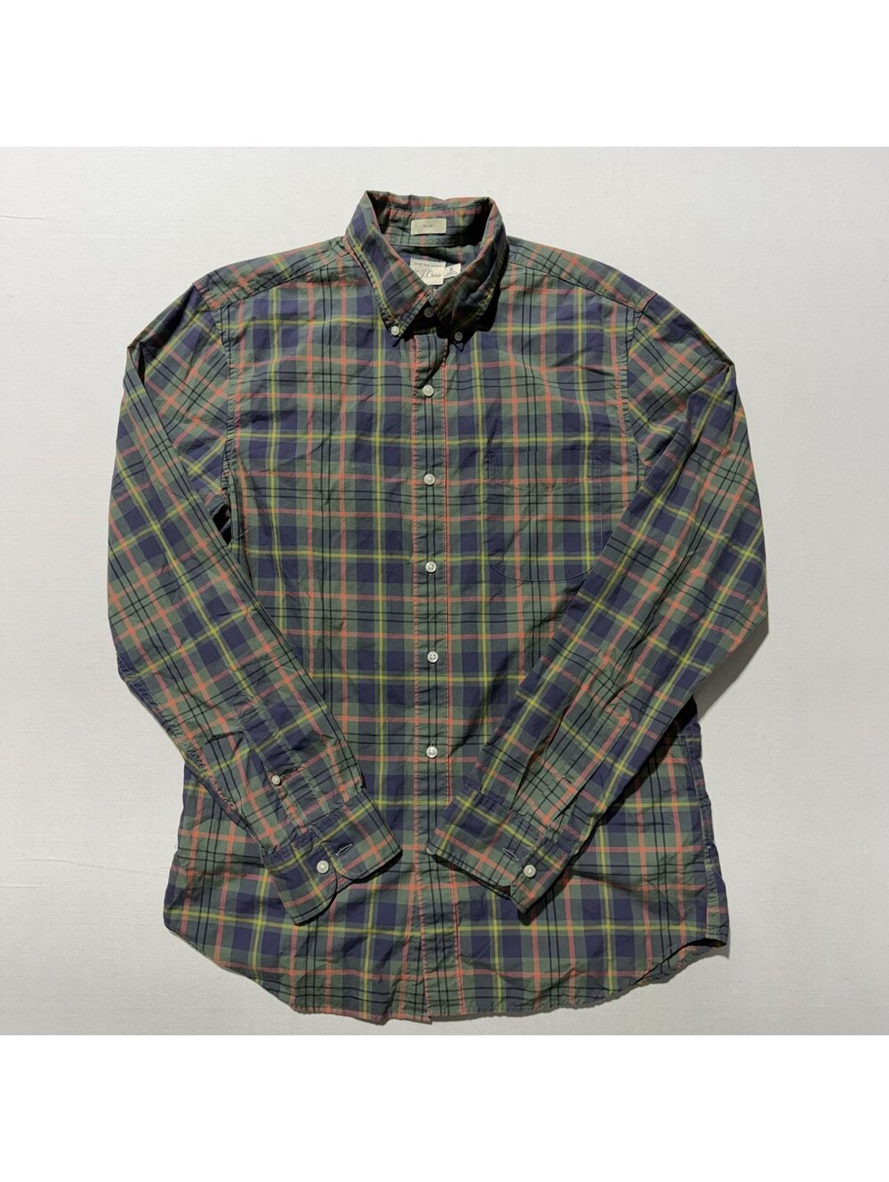 J.Crew Secret Wash Green Plaid Button Down Shirt Slim Fit Preppy